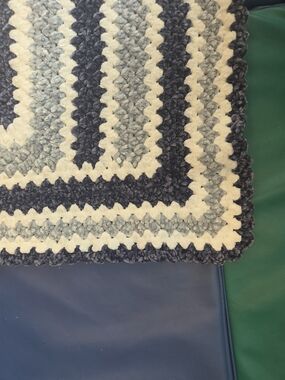 Handmade Striped Crochet Quilt - Navy, Light Blue & Cream